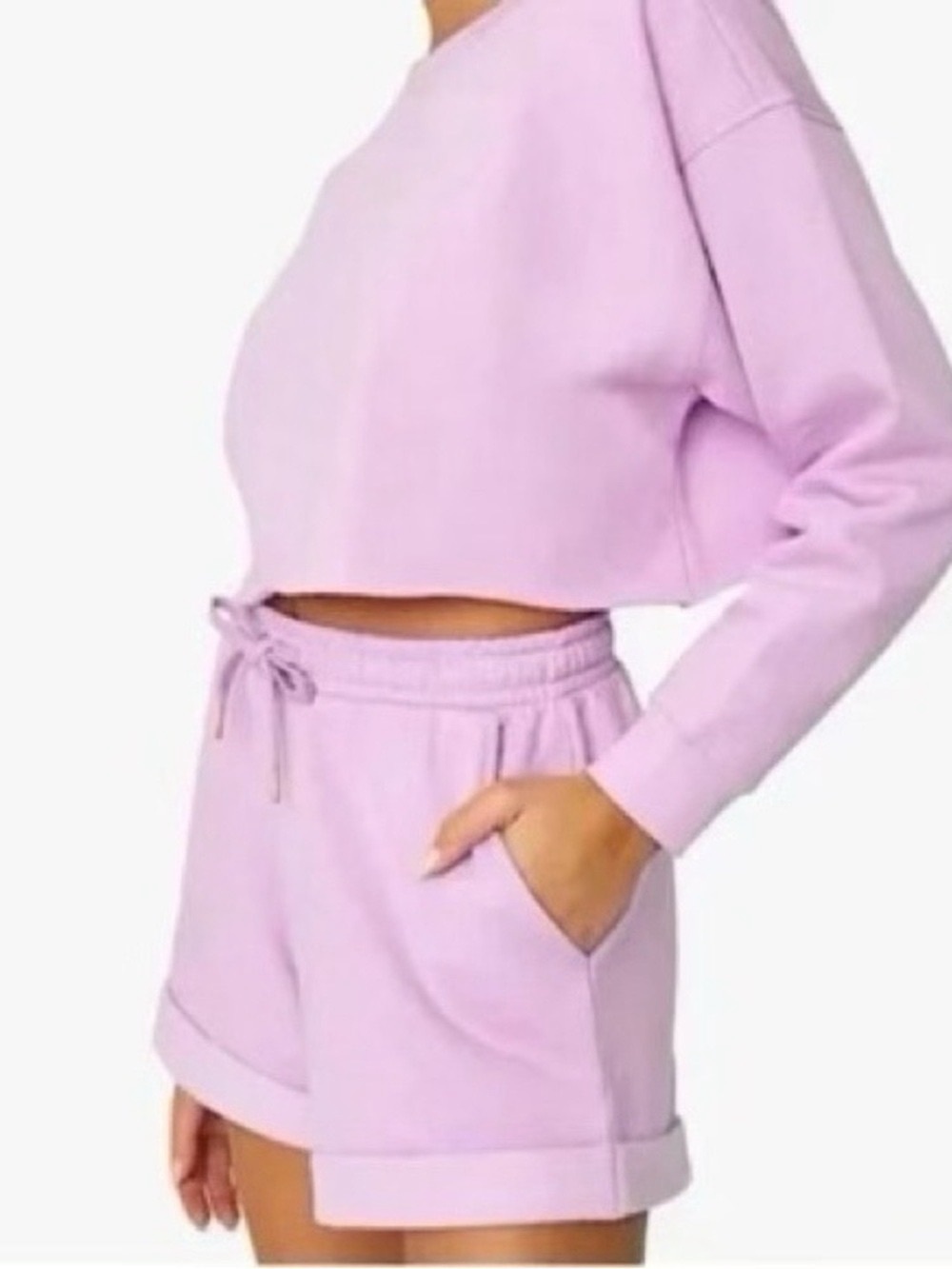 We Wore What Large Lilac Purple Cuffed Pull-On Loungewear Sweat Shorts NWT
